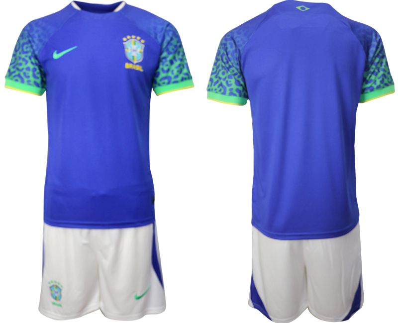 Men 2022 World Cup National Team Brazil away blue blank Soccer Jerseys->customized soccer jersey->Custom Jersey